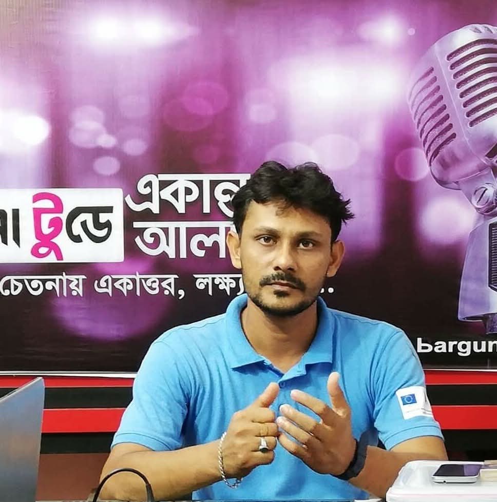 Md. Fakrul Islam speaking during a live community radio programme