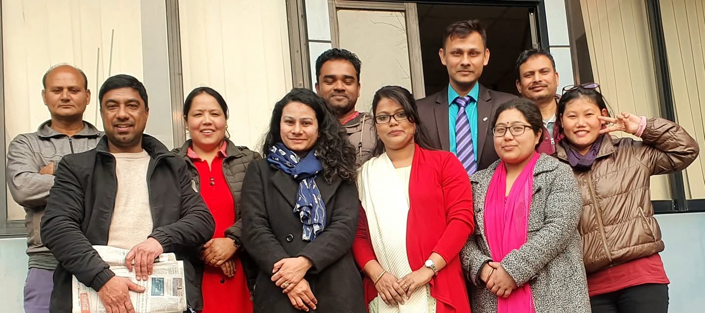 Group photo of the community radio and television exchange team in Nepal